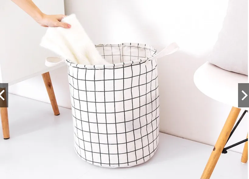 Japanese-style cotton and linen laundry basket, folding storage bucket, laundry basket, gray