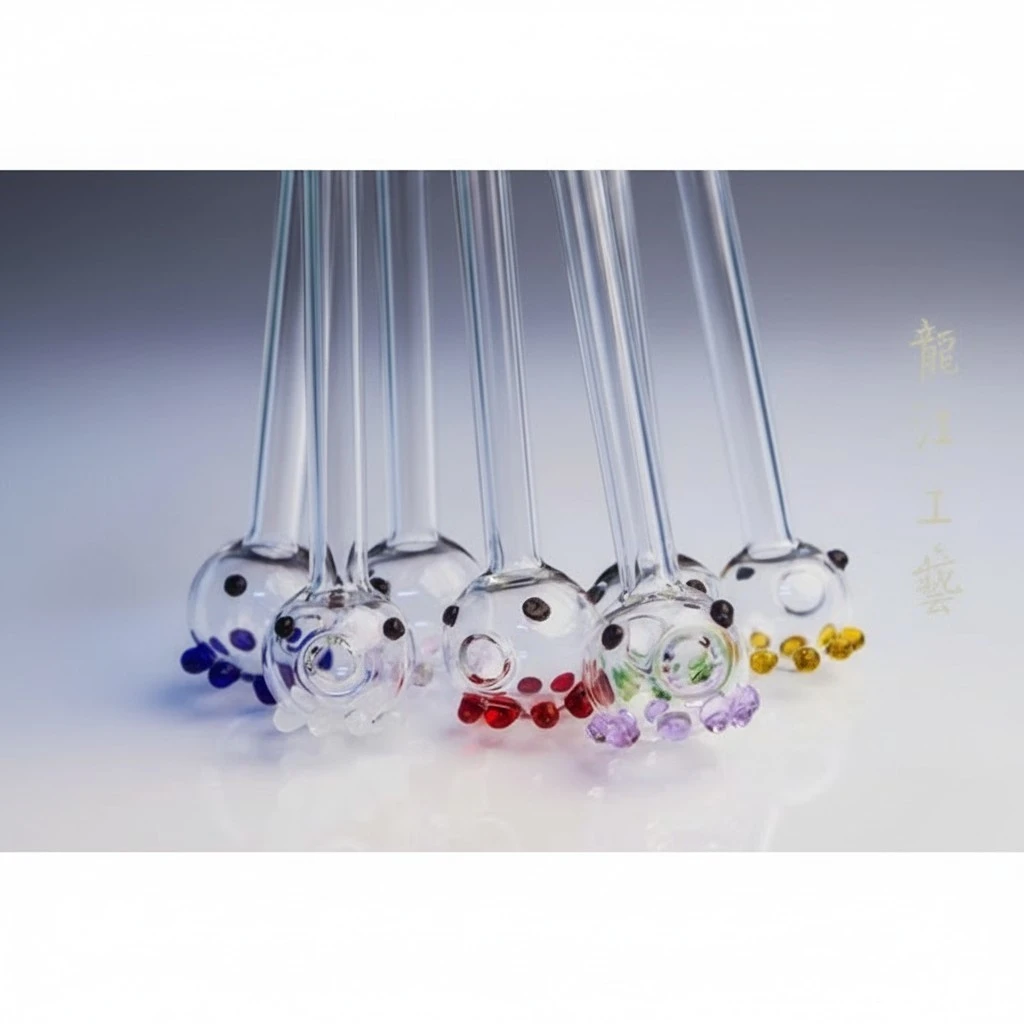 Small octopus heat-resistant handmade glass straw lake green