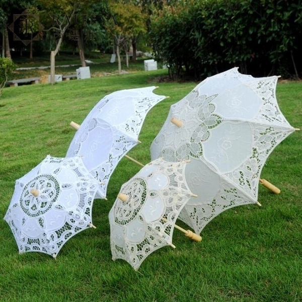 White Lady Wedding Lace Parasol Sun Umbrellas Party Bridal Photo Taking Decoration