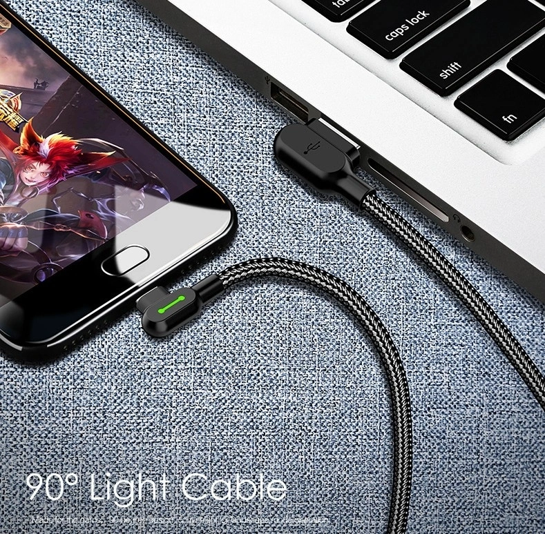 LED Fast 90 Degree Charging USB Cable Charging Cord Nylon Braided USB Charger