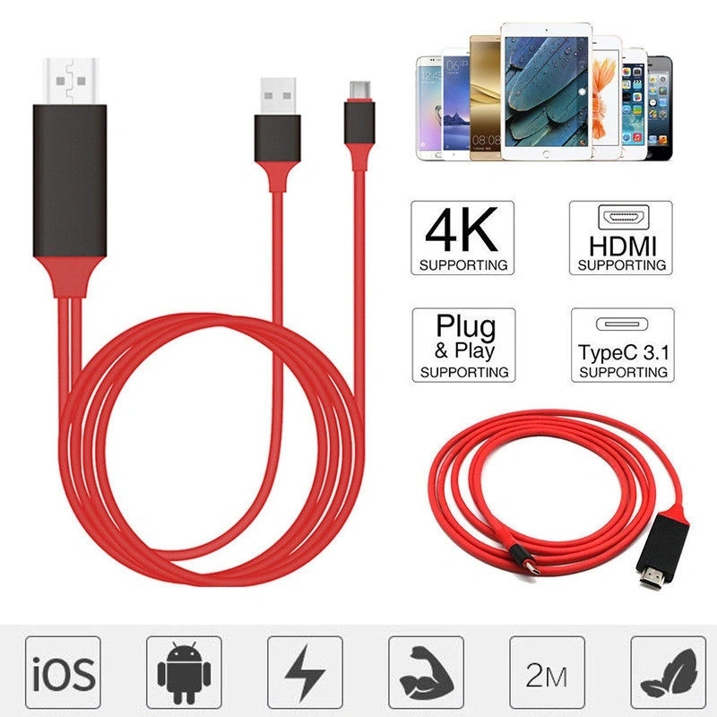 2M USB Lightning Type-C Micro HDMI TV AV Adapter Cable for Android