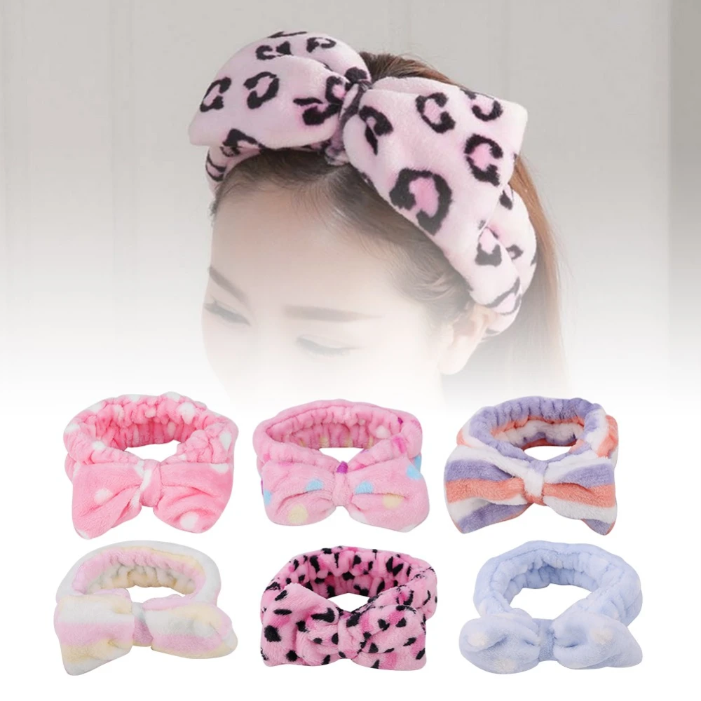 Women Cute Bowknot Make Up Hairband Soft Flannel Bath Spa Hairwrap Hair Towel