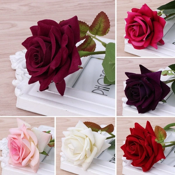 Single Stem Artificial Flower Fake Silk Rose Bridal Wedding Garden Home Decor