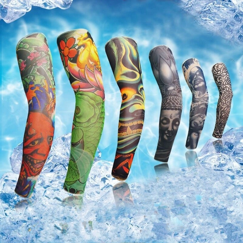 1PC Unisex Outdoor Sports Compression Cooling Tattoo Arm Sleeves Sun UV Protection Long Gloves