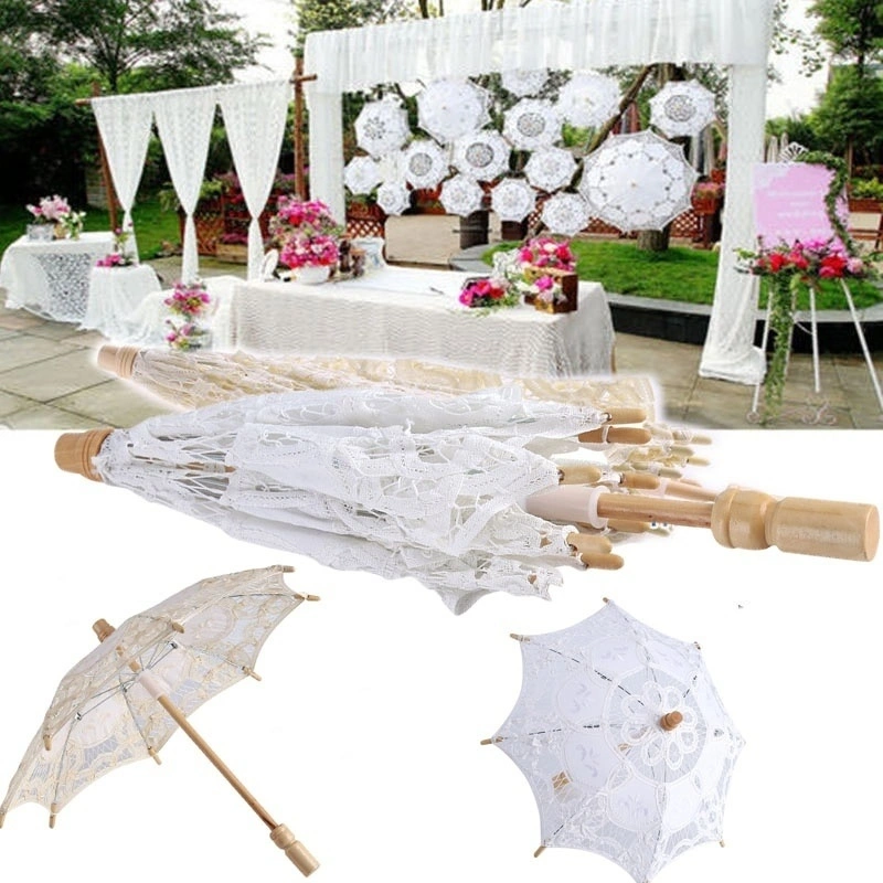 White Lady Wedding Lace Parasol Sun Umbrellas Party Bridal Photo Taking Decoration