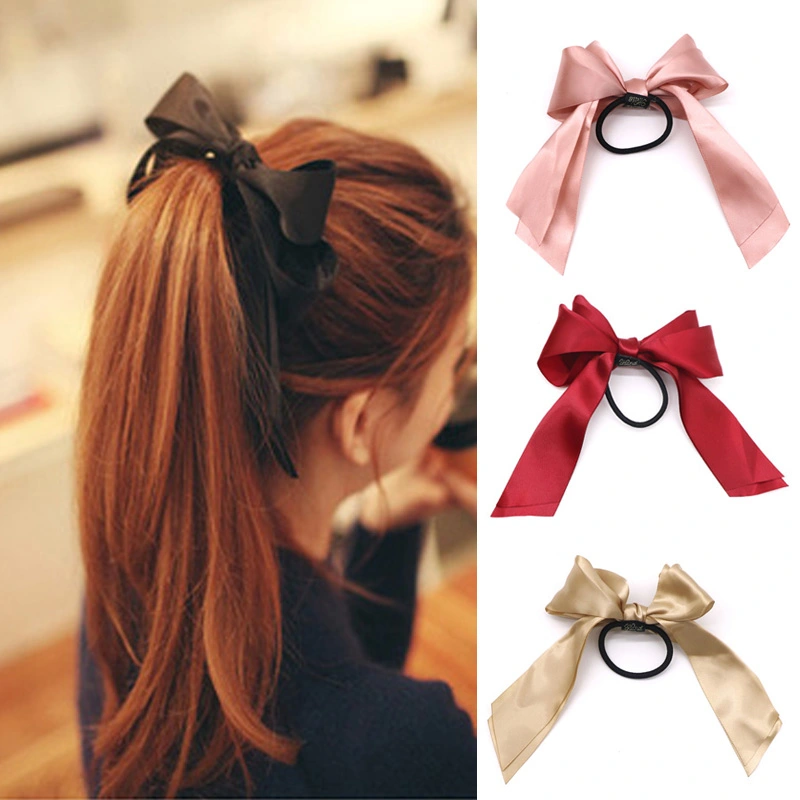 Women Satin Ribbon Bow Elastic Hair Band/Hair Tie Ring Rope Scrunchie Ponytail Holder Headband