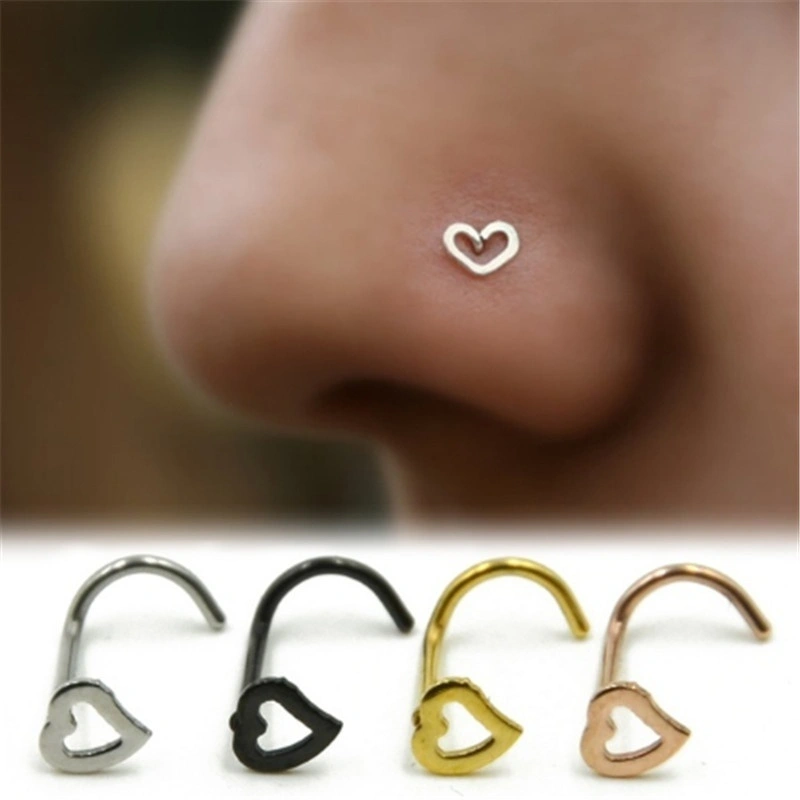 1 Pc Women's Jewellery  Sterling Silver 925 Heart Nose Studs Rings Pins