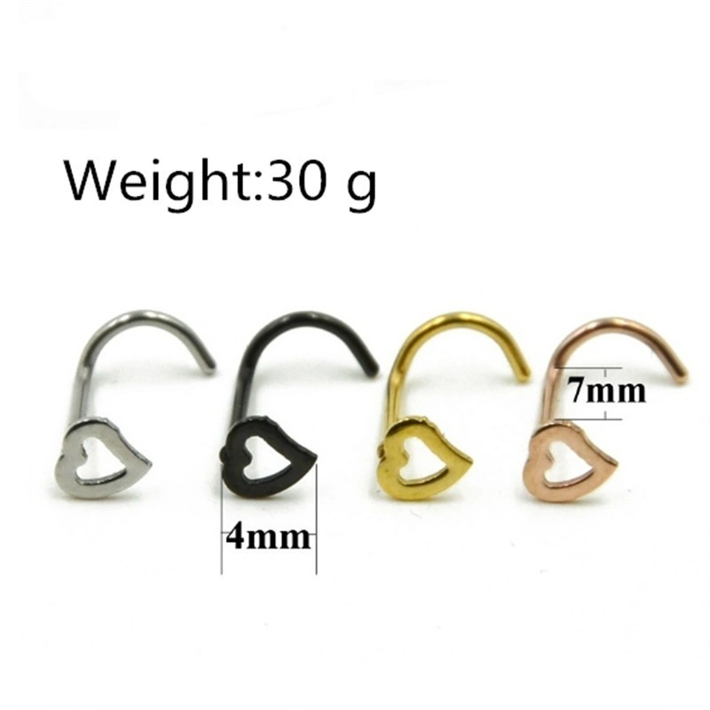 1 Pc Women's Jewellery  Sterling Silver 925 Heart Nose Studs Rings Pins