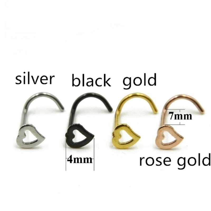 1 Pc Women's Jewellery  Sterling Silver 925 Heart Nose Studs Rings Pins