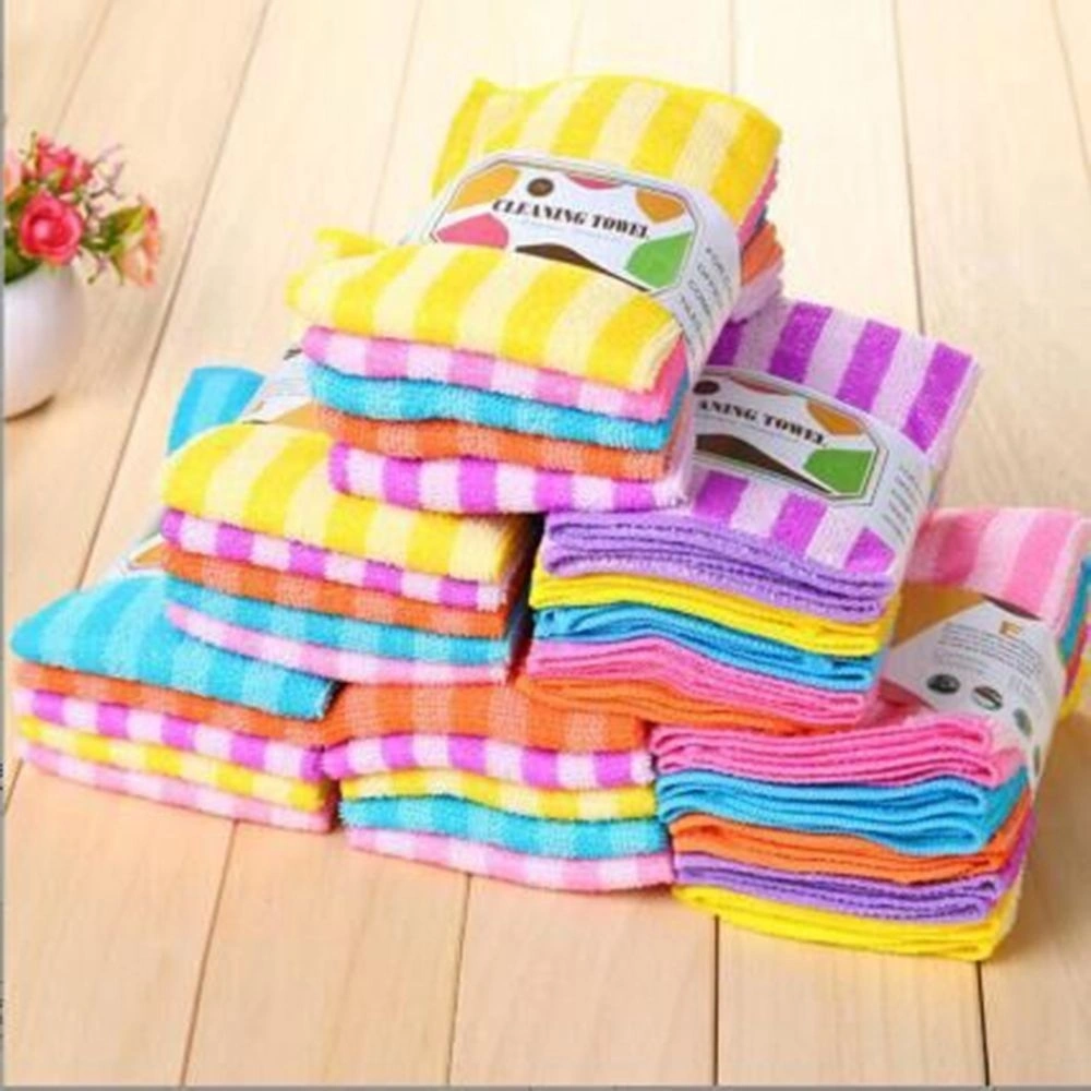 3 PCS Water Kitchen Colorful Dining Stripe Towel Cloth Square Microfiber