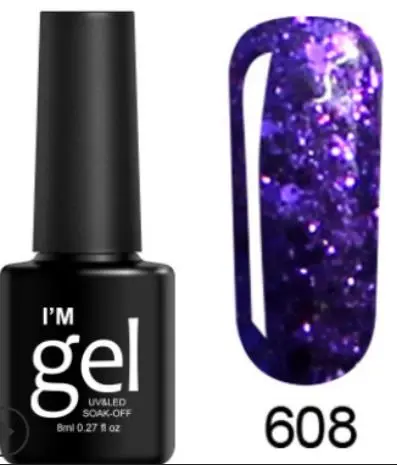 3D Diamond Gel Polish Nail Art Shiny Glitter Gold Foil UV Polish Soak Off UV Led Gel  608