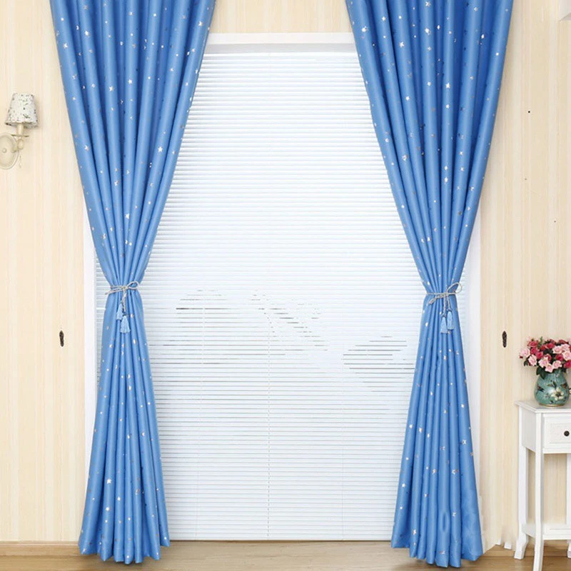 5Colors Star Print Window Curtain Panels Door Balcony Room Divider Curtain  (Light blue)100+250