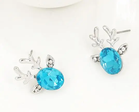 Fashion Women Girl Xmas Silver Plated Christmas Gift Crystal Ear Stud Earrings (Lake Blue)