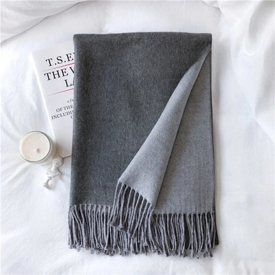 Double-faced cashmere Shawl  in autumn and winter thick warm double-sided tassel cloak gray