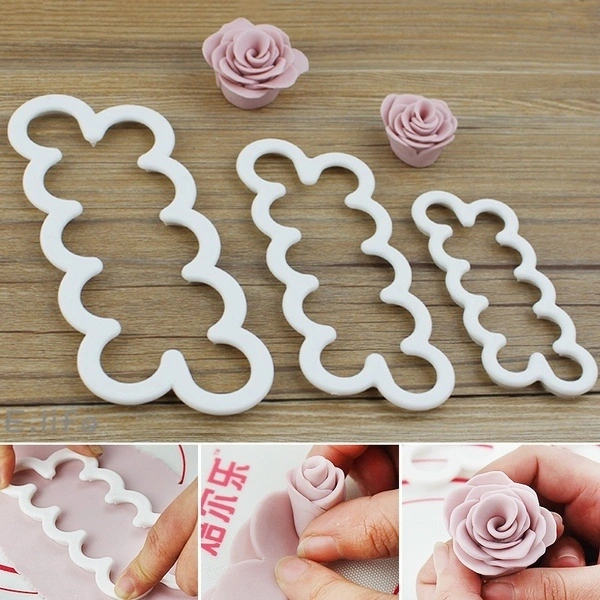 3pcs 3D Rose Flower Fondant Cake Chocolate Sugar craft Moud Decor Tool