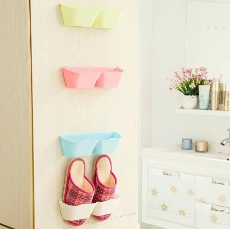 Wall-Mounted Sticky Hanging Shoe Hook Shelf (Orange)