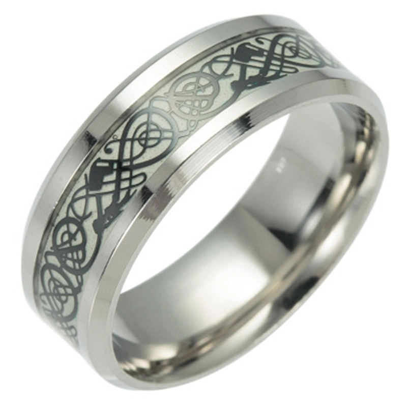 Piano Music Note Luminous Ring Dragon Design Stainless Steel Classic Band Ring (Silver Size:9)