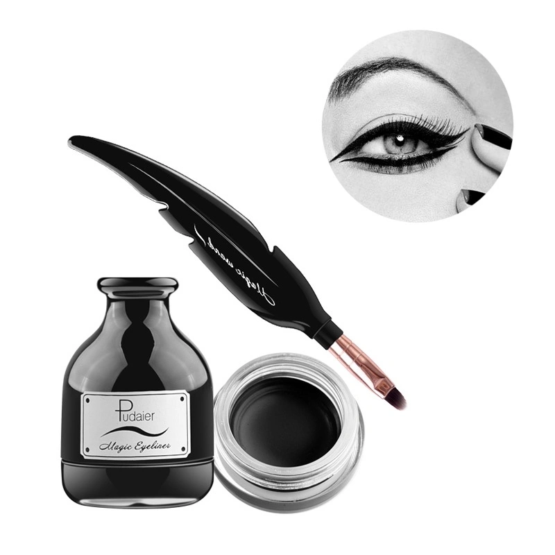 Black Waterproof Eyeliner Gel with Feather Shape Brush Tools Long Lasting Pigments