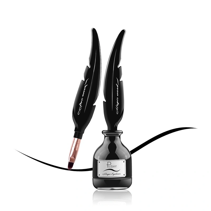 Black Waterproof Eyeliner Gel with Feather Shape Brush Tools Long Lasting Pigments