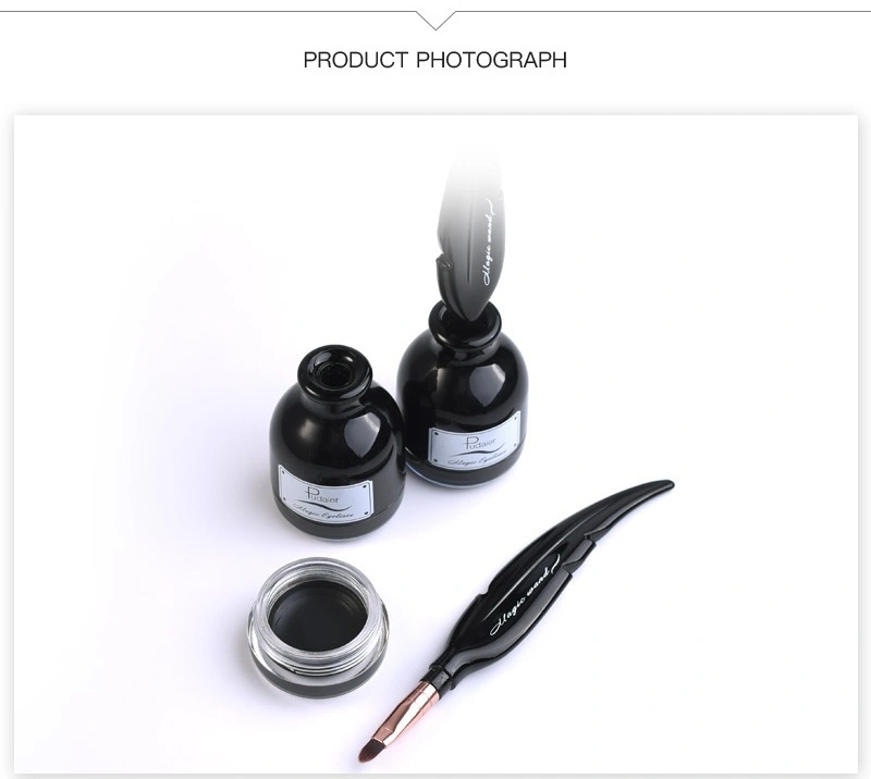 Black Waterproof Eyeliner Gel with Feather Shape Brush Tools Long Lasting Pigments
