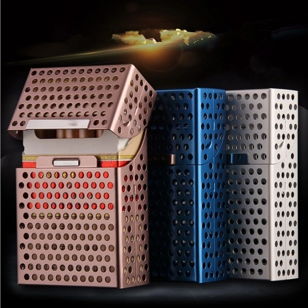 Aluminium Hollowed Design Anti-Press Cigarette Protector Holder Cover Case Box (Gray)