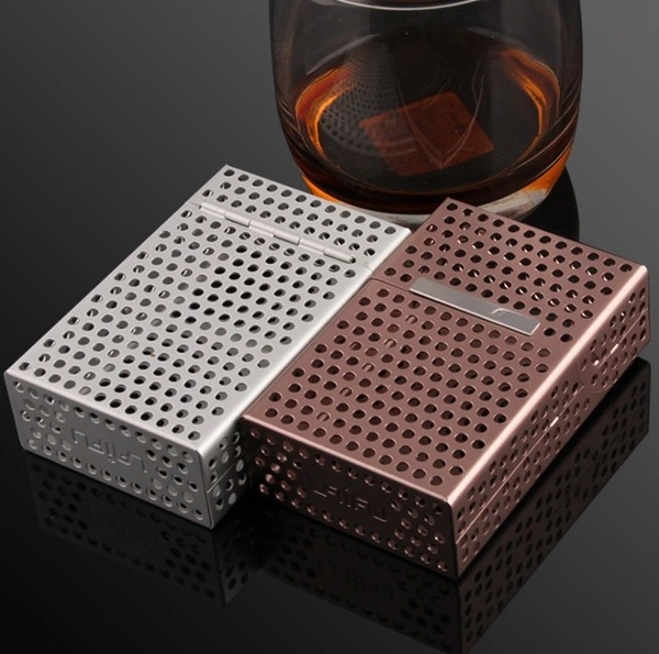 Aluminium Hollowed Design Anti-Press Cigarette Protector Holder Cover Case Box (Gray)