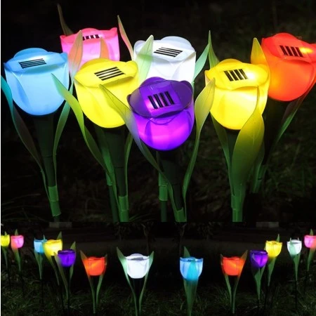 Outdoor Solar Powered Tulip Flower LED Light Yard Garden Path Landscape Lamp (Yellow)