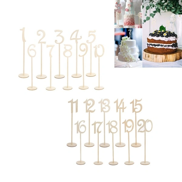 10Pcs Table Number Wooden Stick 1-20 Set with Base For Wedding Birthday Party