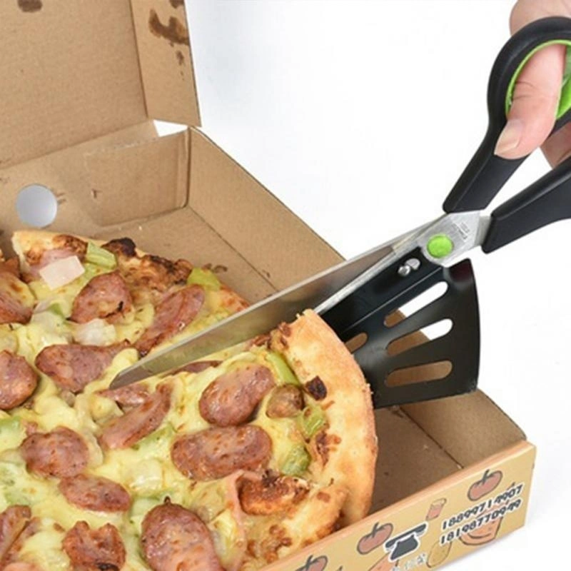 Stainless Steel Scissors Multi-Slice Pizza Cutter 2-in1 Pizza Kitchen Cutting Tools (Green)