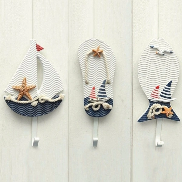 Mediterranean Wall Hooks Anchors Fish Slipper Boat Shaped Living Room Hanging Decoration (Boat)