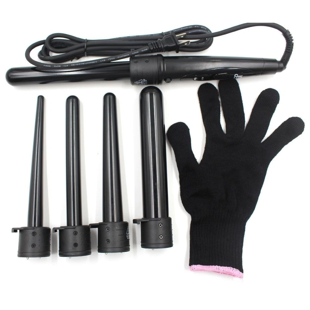 5 in 1 Multifunction Hair curler Interchangeable Iron Curling Wand Kit for Lady (Black EU)