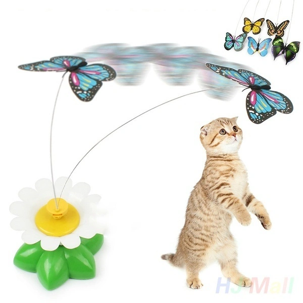 Pet Kitten Electric Rotating Butterfly/Bird Flower Cat Teaser Steel Wire Toy (butterfly)