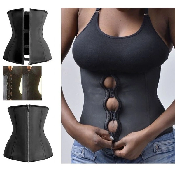 Corset Shaper Latex Rubber Waist Trainer Underbust Zipper (XL)