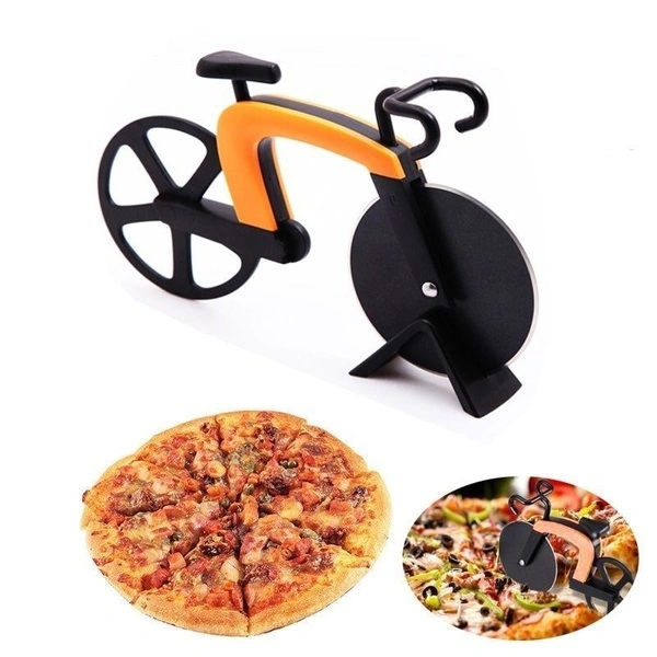 Stainless Steel Bicycle Pizza Cutter Dual Non-stick Bike Wheel Knife Slicer (Orange)