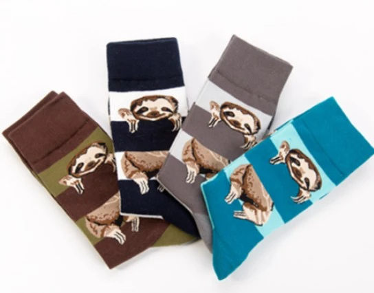 Retro Winter Warm Mens Creative Cotton Hosiery Sloth Socks Cartoon Animals Pattern Stripe Print