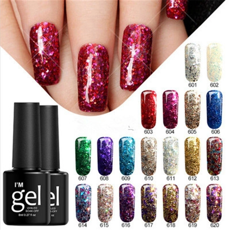 3D Diamond Gel Polish Nail Art Shiny Glitter Gold Foil UV Polish Soak Off UV Led Gel (616)