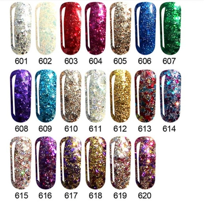 3D Diamond Gel Polish Nail Art Shiny Glitter Gold Foil UV Polish Soak Off UV Led Gel (616)