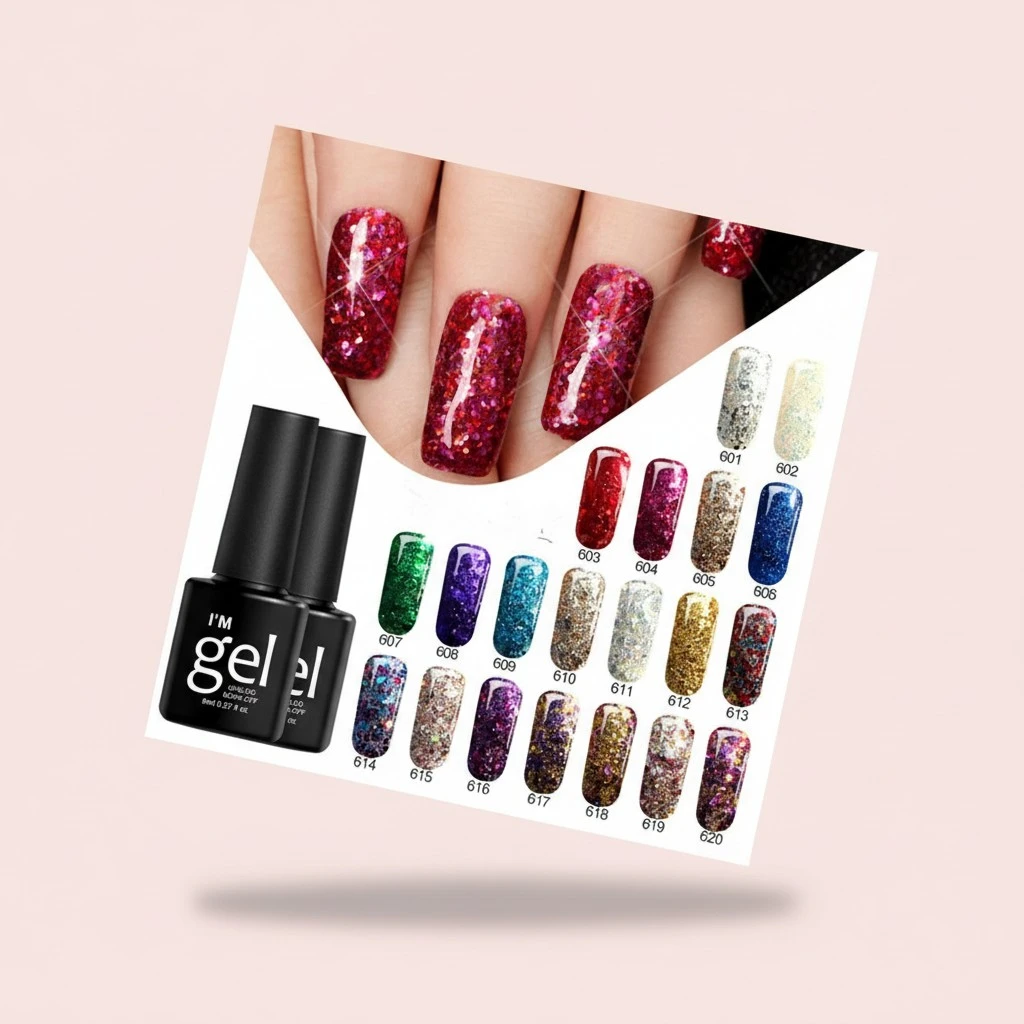 3D Diamond Gel Polish Nail Art Shiny Glitter Gold Foil UV Polish Soak Off UV Led Gel (616)