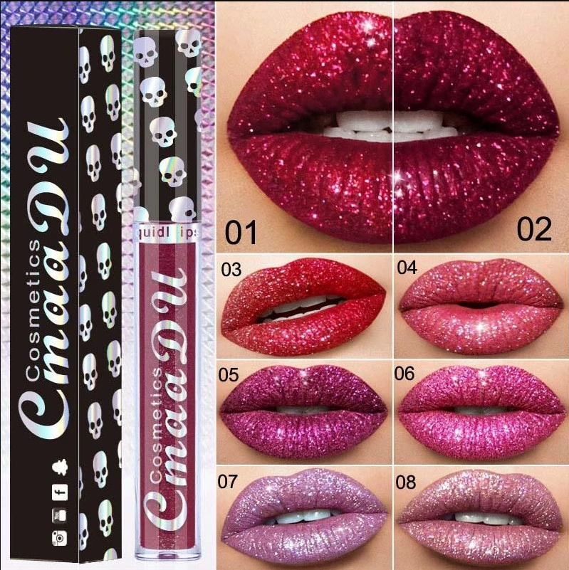 Skull Style Shimmer Shining Lip Gloss Diamond Glitter Liquid Lipstick Cosmetics Makeup (8#)