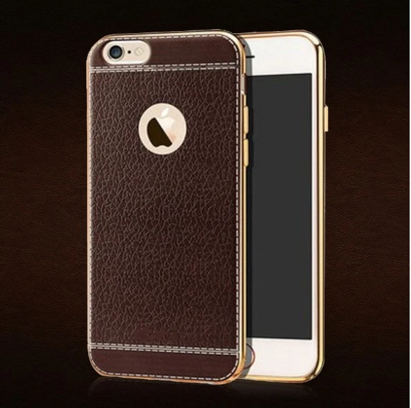 Luxury Leather Texture Soft TPU 360 Shockproof Protective Case Slim Ultra Thin Cover (Coffee)