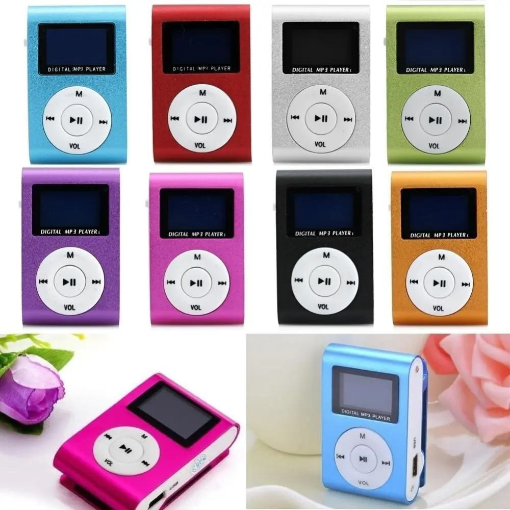 Mini USB Clip MP3 Player LCD Screen Support 32GB Micro SD TF Card Magic (Red)