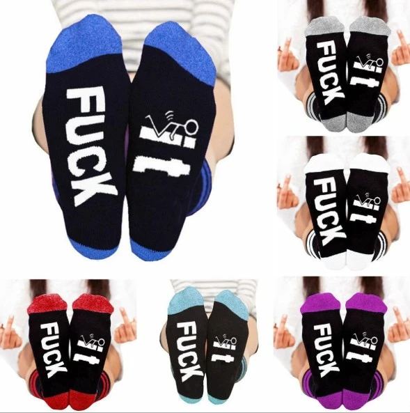 Women and Men Comfortable Cotton Sock Slippers Sock Personality Letter Printed Ankle Sock (Red)