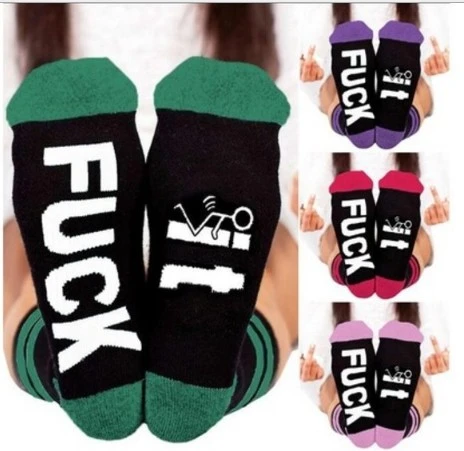Women and Men Comfortable Cotton Sock Slippers Sock Personality Letter Printed Ankle Sock (Red)