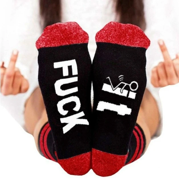 Women and Men Comfortable Cotton Sock Slippers Sock Personality Letter Printed Ankle Sock (Red)