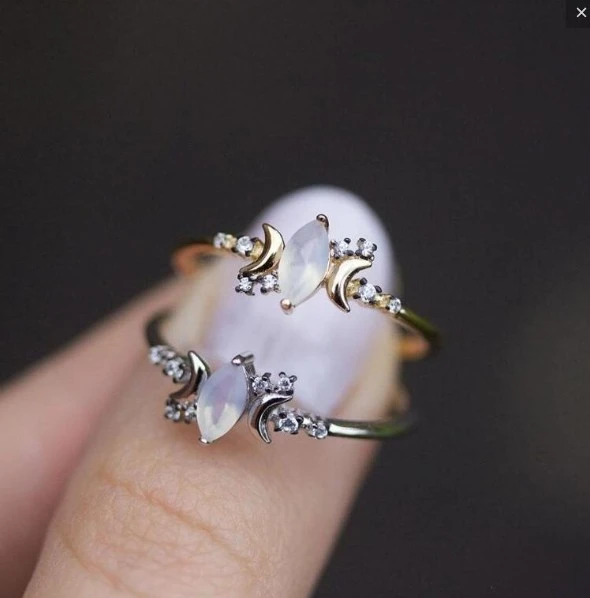 Chic Women 925 Soild Sterling Silver White Opal Wedding Engagament Band Ring (Silver 10)