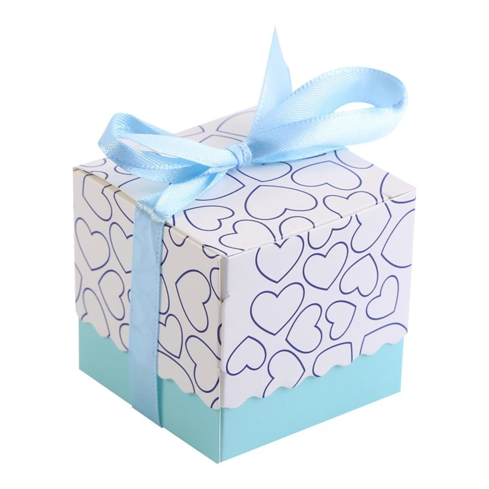 50Pcs Square Shape Wedding Birthday Party Favor Chocolate Candy Sugar Gift Boxes (Sky Blue)