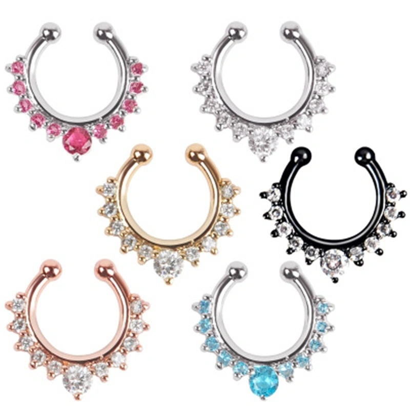 1PC Crystal Rhinestone Fake Septum Clicker Nose Ring Non Piercing Hanger Clip On Jewelry (#2)