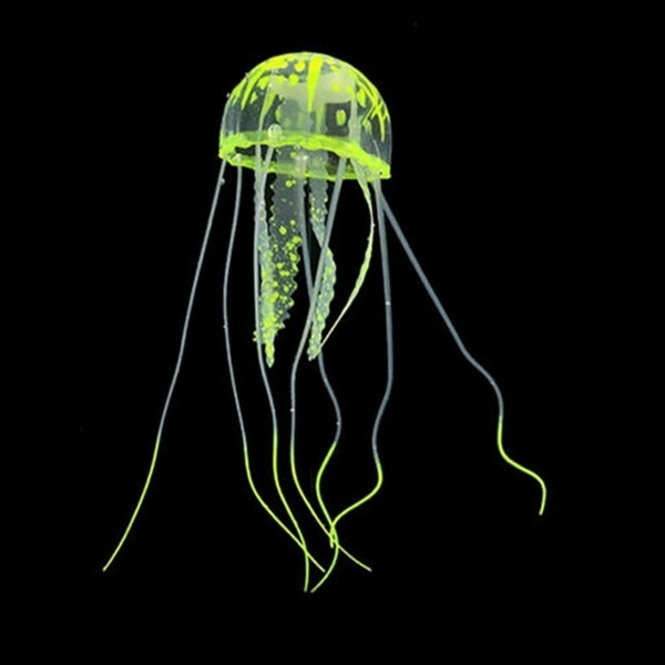 Beautiful artificial jellyfish fish tank decoration glow home decor (Green Size:L)