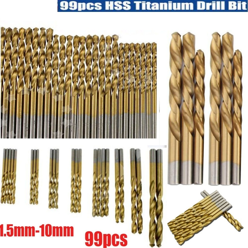 99pcs HSS Titanium Coated Metal High Speed Steel Drill Bit Set Tool 1.5-10mm