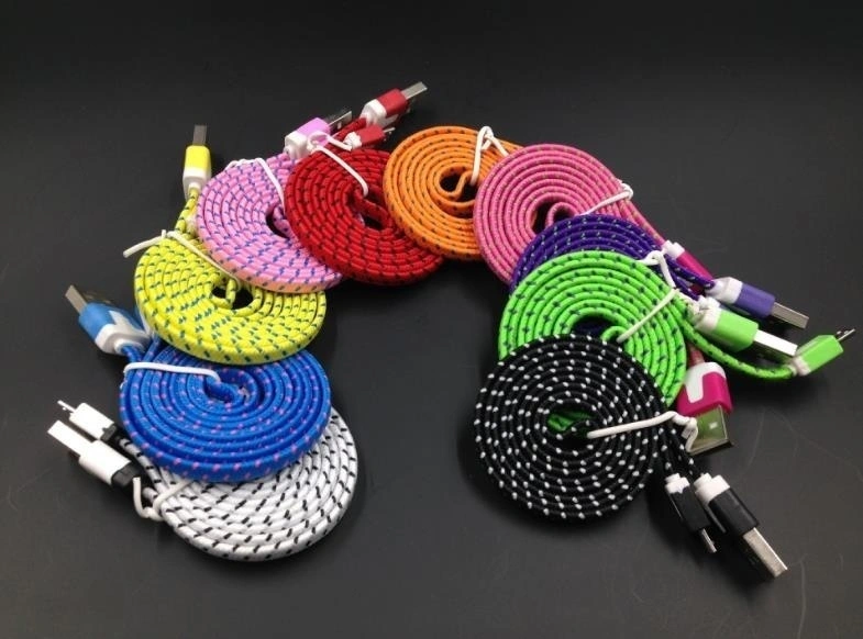 Flat Braided Fabic Woven 8 Pin USB Data Sync Charger Cable Cord Wire for IPhone 5 (Black 1M)